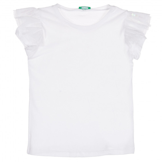 Тениска с тюл и пайети на ръкавите за бебе, бяла Benetton 228667 