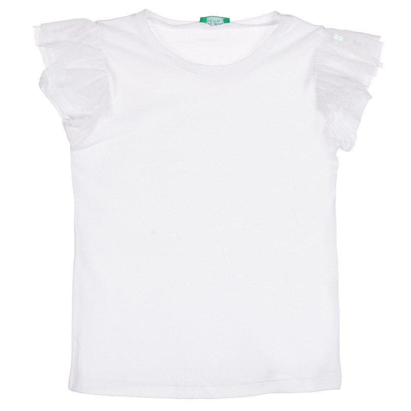 Тениска с тюл и пайети на ръкавите за бебе, бяла  228667