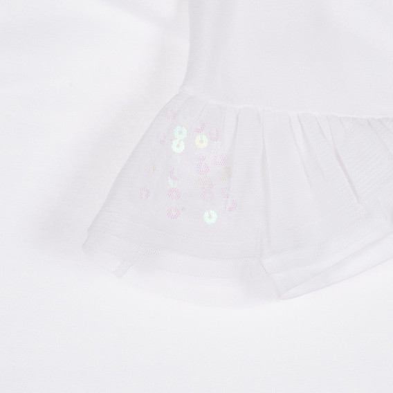 Тениска с тюл и пайети на ръкавите за бебе, бяла Benetton 228669 3