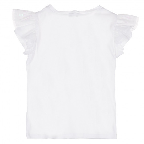 Тениска с тюл и пайети на ръкавите за бебе, бяла Benetton 228670 4