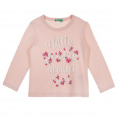 Памучна блуза с флорални акценти за бебе, розова Benetton 228679 