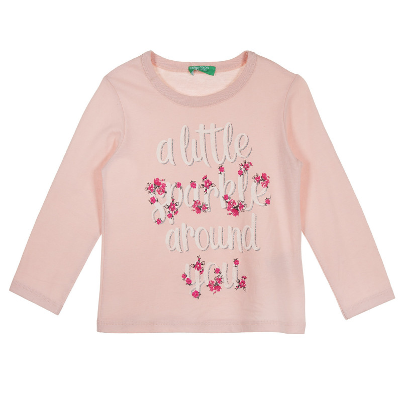 Памучна блуза с флорални акценти за бебе, розова  228679