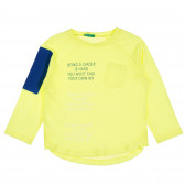 Памучна блуза със син акцент на ръкава, жълта Benetton 228691 