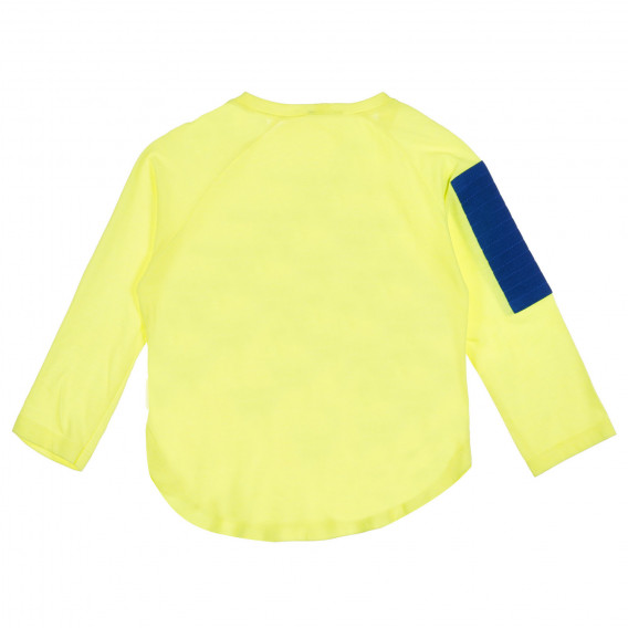 Памучна блуза със син акцент на ръкава, жълта Benetton 228694 4