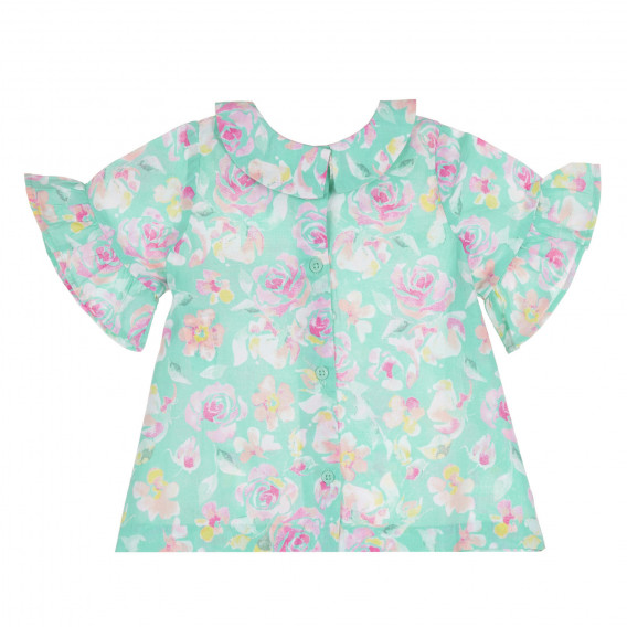 Памучна блуза с флорален принт за бебе, светло зелена Benetton 228721 4