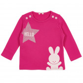 Блуза с щампа и надпис за бебе, тъмно розова Benetton 228753 