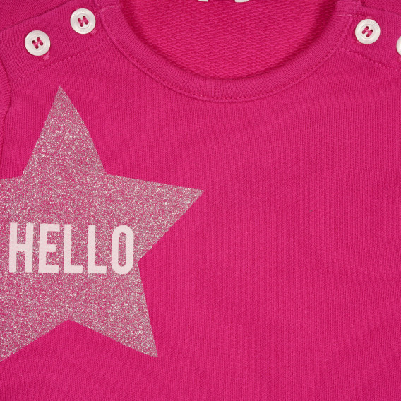 Блуза с щампа и надпис за бебе, тъмно розова Benetton 228754 2