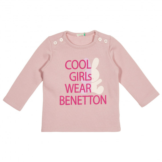 Блуза с щампа и надпис за бебе, светло розова Benetton 228761 
