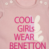 Блуза с щампа и надпис за бебе, светло розова Benetton 228762 2