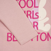 Блуза с щампа и надпис за бебе, светло розова Benetton 228763 3