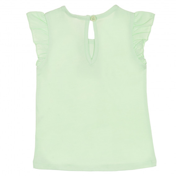 Памучна тениска с бродерия и къдрички за бебе, зелена Benetton 228828 4