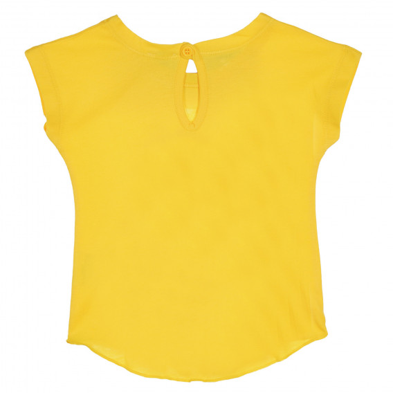 Памучна тениска с издължена задна част и принт за бебе, жълта Benetton 228840 4