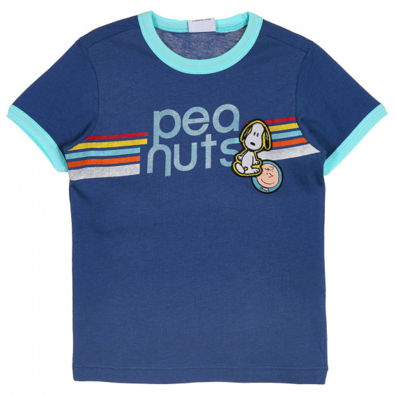 Памучна тениска с апликация и надпис, синя Benetton 228851 