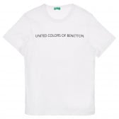 Памучна тениска с името на бранда, бяла Benetton 228876 