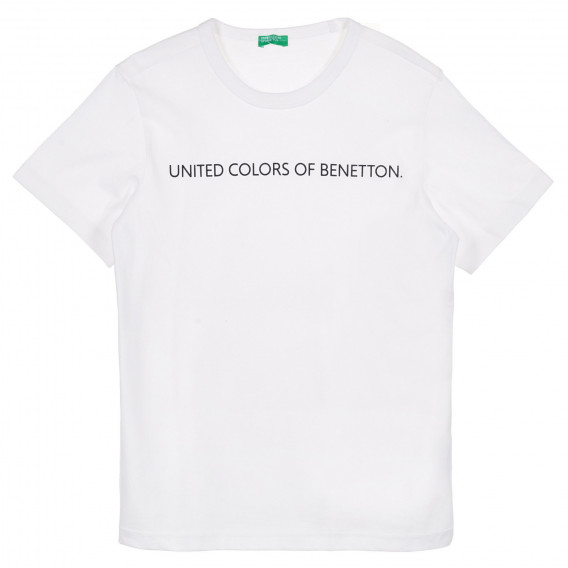 Памучна тениска с името на бранда, бяла Benetton 228876 