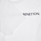 Памучна тениска с името на бранда, бяла Benetton 228878 3