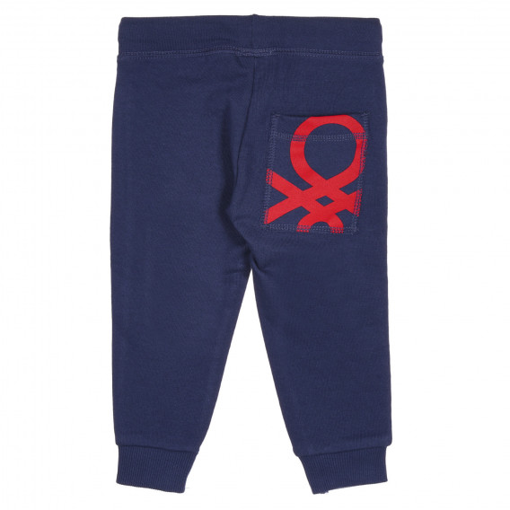 Памучен панталон с логото на бранда за бебе, тъмно син Benetton 228939 4