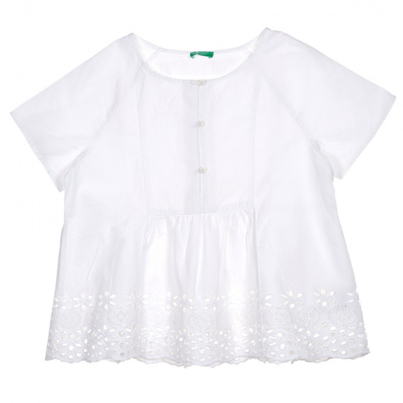 Памучна блуза с къс ръкав и флорални мотиви, бяла Benetton 229013 