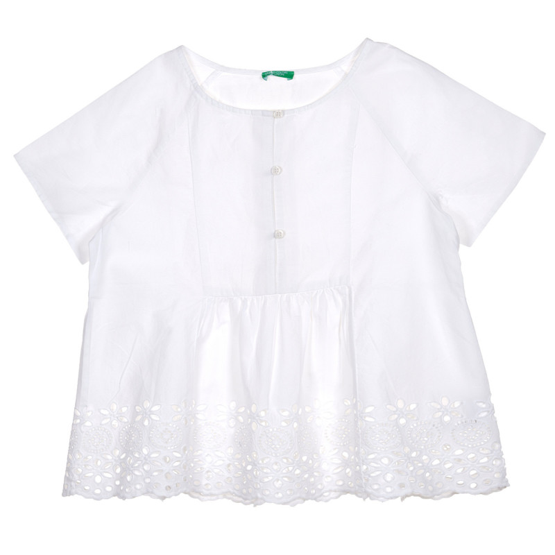 Памучна блуза с къс ръкав и флорални мотиви, бяла  229013