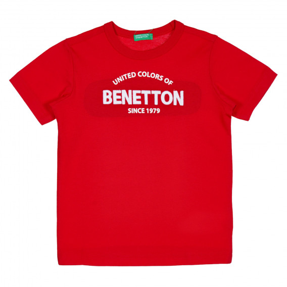 Памучна тениска с надпис на бранда за бебе, червена Benetton 229081 