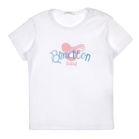 Памучна тениска с надпис на бранда, бяла Benetton 229113 