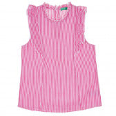 Памучна блуза без ръкави с къдрички в бяло-розово райе Benetton 229217 