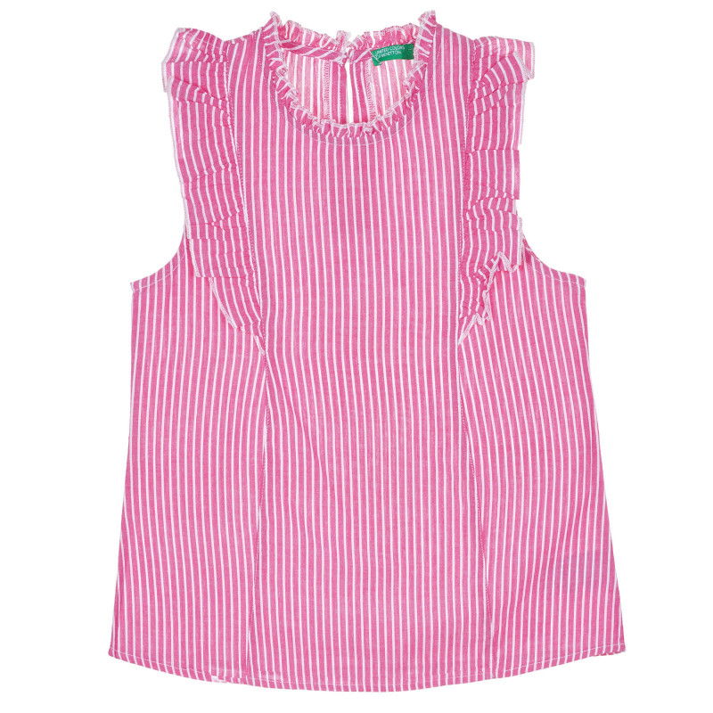 Памучна блуза без ръкави с къдрички в бяло-розово райе  229217