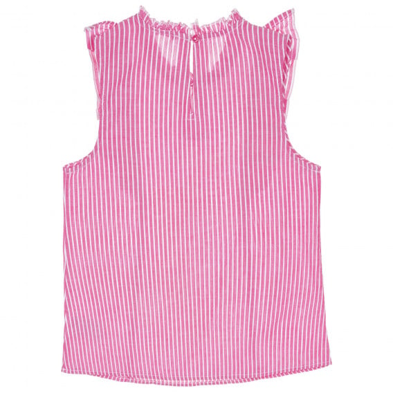 Памучна блуза без ръкави с къдрички в бяло-розово райе Benetton 229220 4