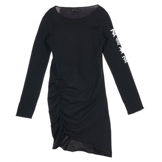 Памучна рокля с набран акцент, черна Sisley 229221 