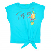 Памучна тениска с графичен принт и панделка за бебе, синя Benetton 229279 