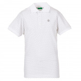 Памучна блуза с къс ръкав и яка с фигурален принт, бяла Benetton 229326 