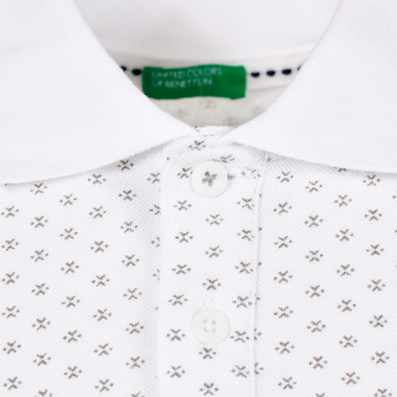 Памучна блуза с къс ръкав и яка с фигурален принт, бяла Benetton 229327 2