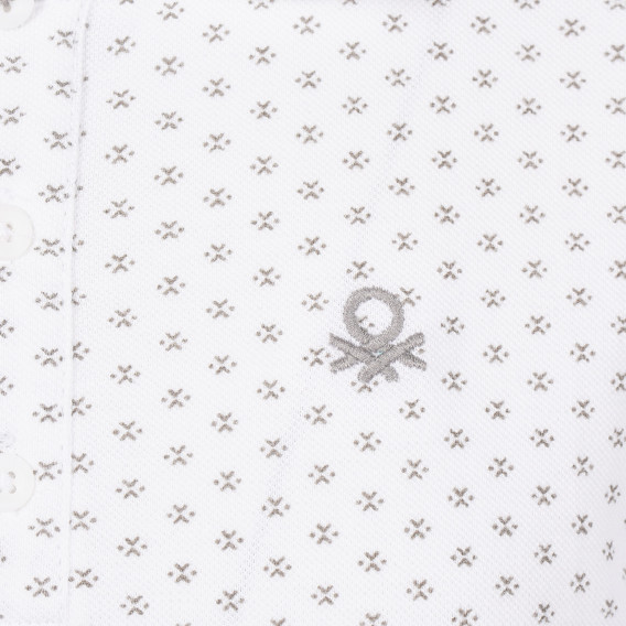 Памучна блуза с къс ръкав и яка с фигурален принт, бяла Benetton 229328 3