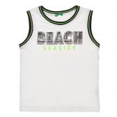 Памучен потник с надпис beach seaside, бял Benetton 229383 