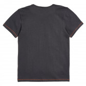 Памучна тениска с надпис и оранжеви шевове, сива Benetton 229443 4