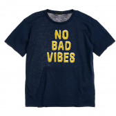 Памучна тениска с надпис No bad vibes, тъмно синя Benetton 229450 