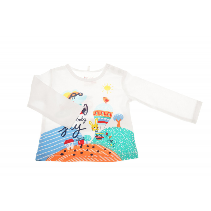 Памучна блуза с дълъг ръкав и цветен принт за бебе  22957