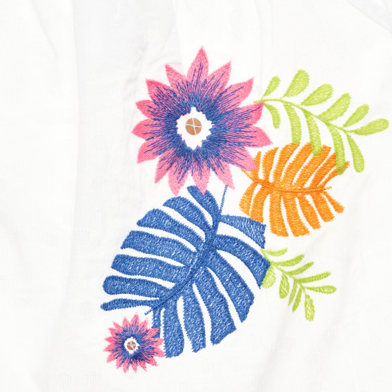 Памучна блуза с къс ръкав и флорална бродерия, бяла Benetton 229624 2