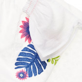 Памучна блуза с къс ръкав и флорална бродерия, бяла Benetton 229625 3