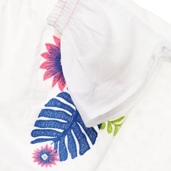 Памучна блуза с къс ръкав и флорална бродерия, бяла Benetton 229625 3
