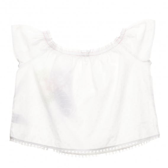 Памучна блуза с къс ръкав и флорална бродерия, бяла Benetton 229626 4