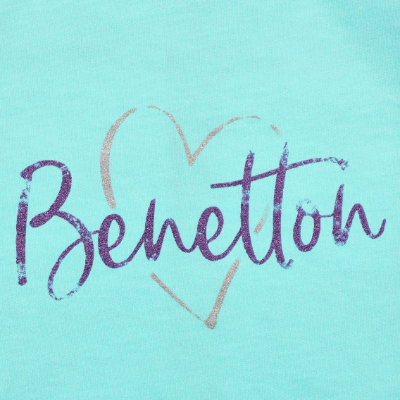 Памучен потник с лилави акценти и надпис на бранда, светло син Benetton 229635 2