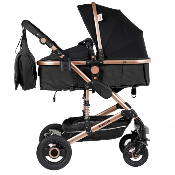 Комбинирана детска количка FONTANA 3 в 1 с швейцарска конструкция и дизайн, черна ZIZITO 229876 