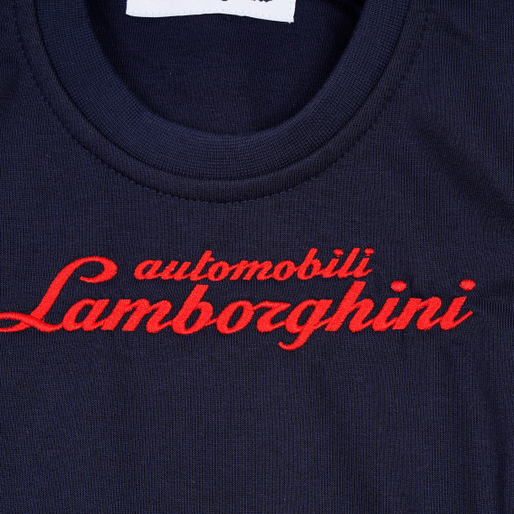 Памучен суитшърт с бродиран надпис за момче тъмно син Lamborghini 230201 2