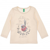 Памучна блуза с дълъг ръкав и брокатена щампа за бебе, бяла Benetton 230231 