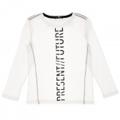 Памучна блуза с дълъг ръкав и вертикален надпис, бяла Benetton 230243 