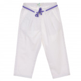 Памучни панталони за бебе за момиче бели Benetton 230258 