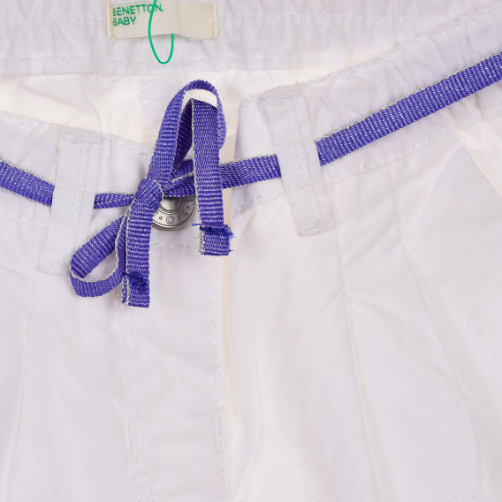 Памучни панталони за бебе за момиче бели Benetton 230259 2