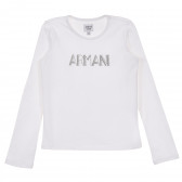 Бяла памучна блуза с дълъг ръкав за момиче с принт отпред Armani 230274 