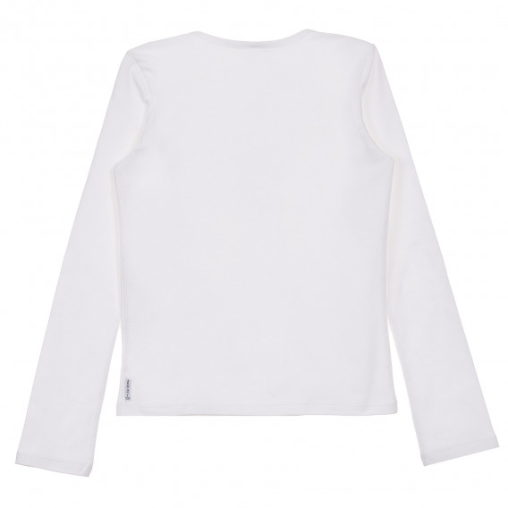 Бяла памучна блуза с дълъг ръкав за момиче с принт отпред Armani 230277 4